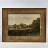 19th century oil on canvas, harvest scene, indistinctly signed, 12" x 17", framed Good condition,