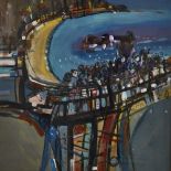 Acrylic on board, harbour scene by night, unsigned, 21" x 19", framed Very good condition, framed