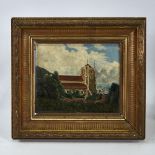 19th century oil on wood panel, St Clements Church Hastings, unsigned, 7.5" x 9", framed Good