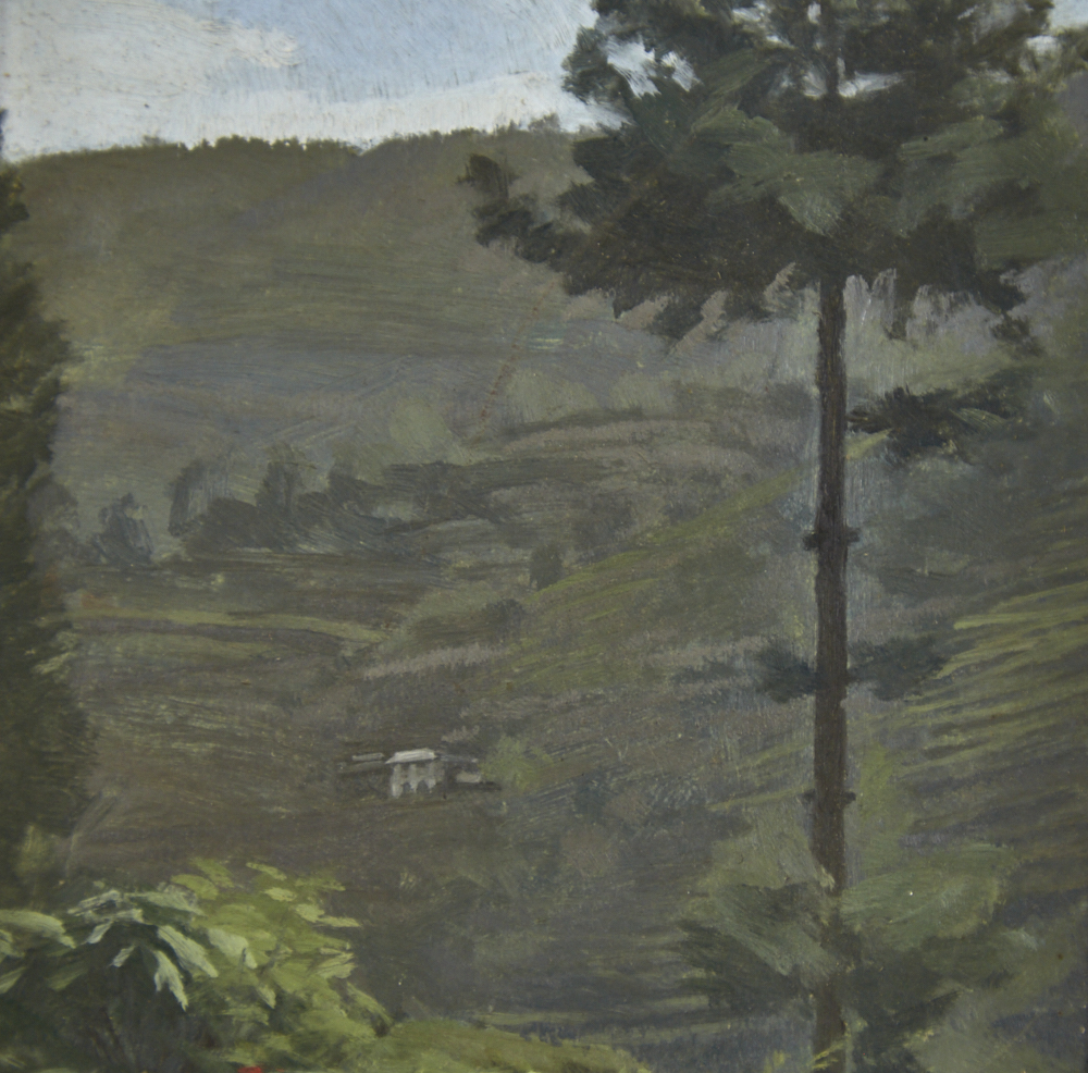 Christopher Miers (born 1941), oil on board, rhododendrons Nepal, signed, with Exhibition label - Image 3 of 4