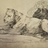 Charcoal on paper, study of a lion, indistinctly signed, dated 1913, 10.5" x 17.5", unframed Paper