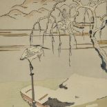 Suzuki Harunobu (1725 - 1770), woodblock print, White Herons In Snow, image 11" x 8", framed,