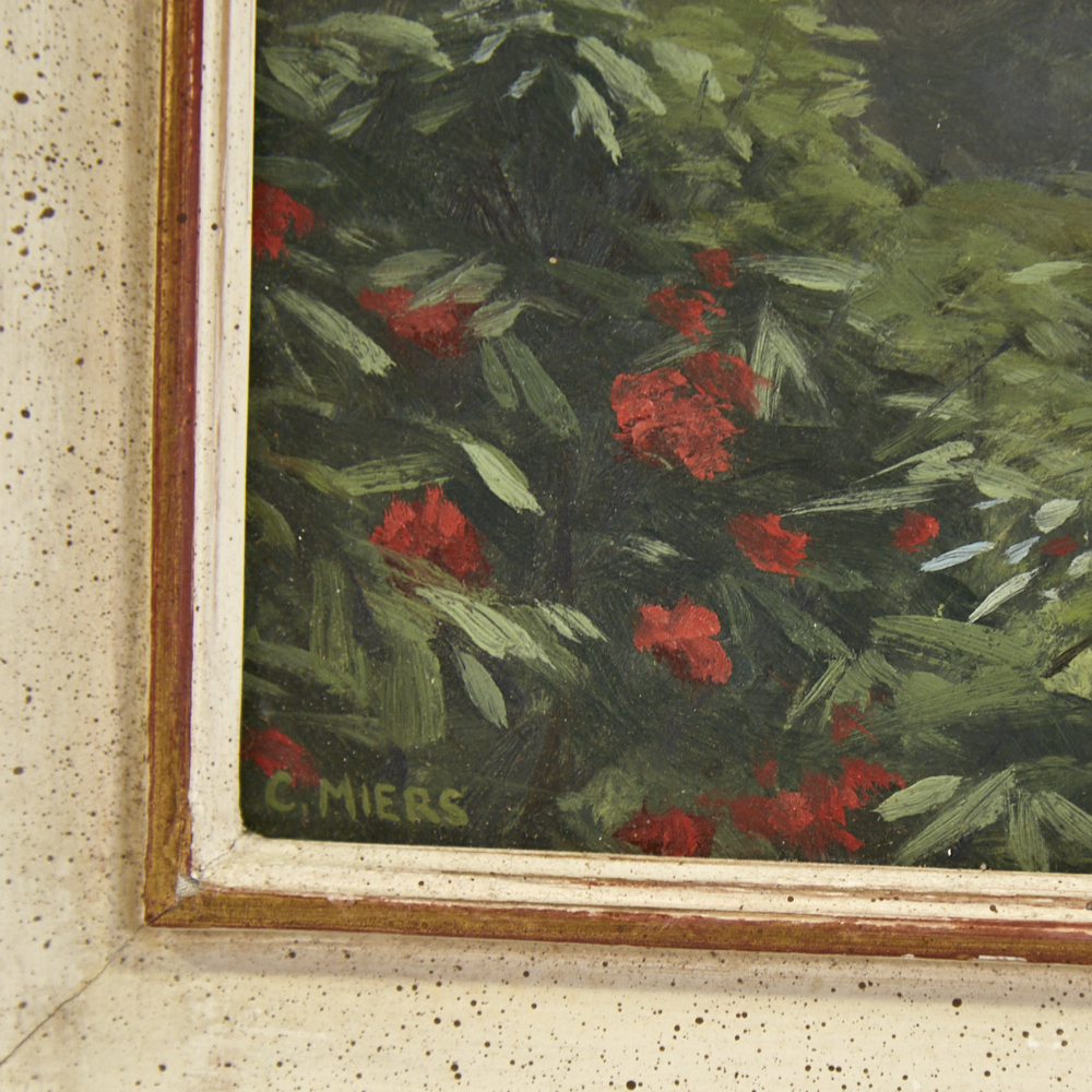 Christopher Miers (born 1941), oil on board, rhododendrons Nepal, signed, with Exhibition label - Image 2 of 4