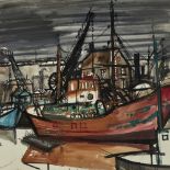 Regis Bouvier De Cachard (French/American born 1929), watercolour, harbour scene, signed, 19" x 25",