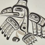 Bill Reid, print, Haida Raven, signed in pen, 1972, 8" x 5", framed Good condition