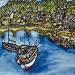 Celia Duncan, acrylic, Looe Harbour, signed, 9.5" x 13.5", framed Good condition