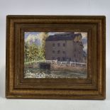 Hugh Boycott Brown, oil on board, Newnham Mill Cambridge, signed with monogram, 6" x 8", framed Good