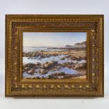 Oil on board, beach scene Isle of Wight, signed with monogram SMC, 9" x 12", framed, modern Very