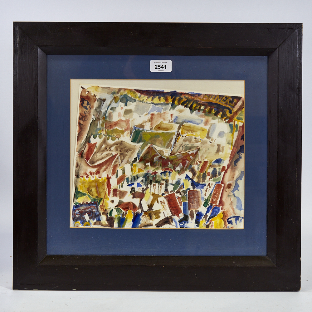 Lorna Vahey, watercolour, marching with the miners, 11" x 12", framed Good condition but slightly - Image 2 of 4