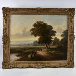 Henry Tanworth Wells (1828 - 1903), oil on canvas, landscape with rider, signed, 21" x 25", framed