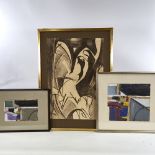 George Holt (1924 - 2005), pair of mixed media collage, largest 9" x 9.5", and Yudice Belenkie,