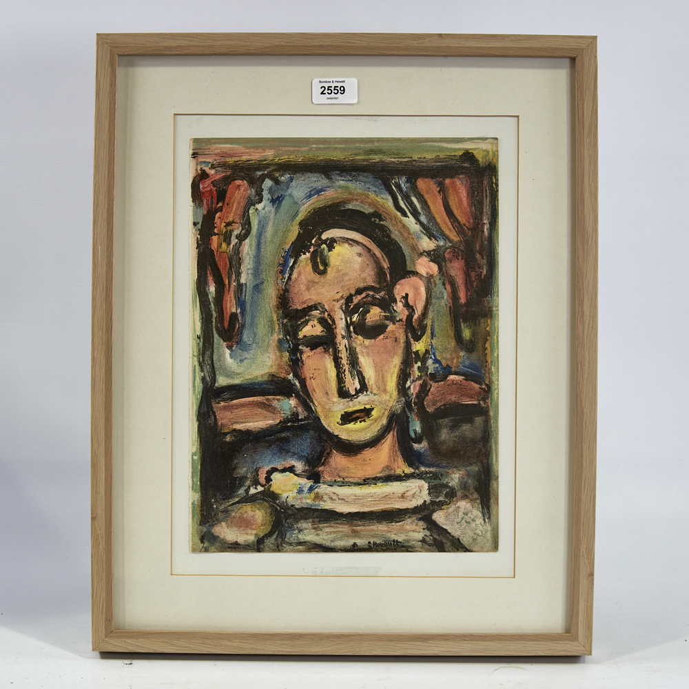 Georges Rouault, lithograph, Face, published 1939 for Verve, image 14" x 10", framed Good condition - Image 2 of 4