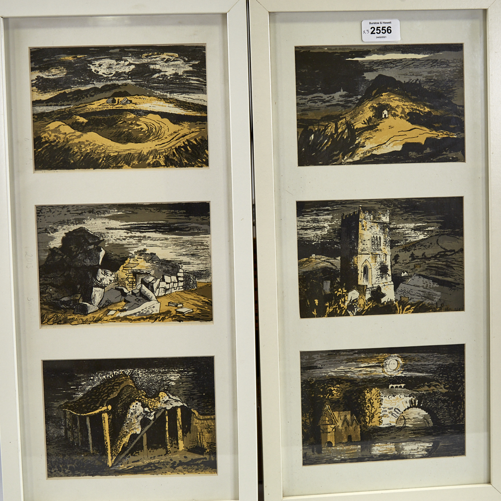 John Piper, 6 lithographs, scenes in Wales, 4.5" x 6.5" each, mounted in 2 frames, and abstract head - Image 3 of 4