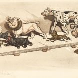 Boris O'Klein, coloured etching, dirty dogs of Paris, signed in pencil, plate size 6.5" x 17",