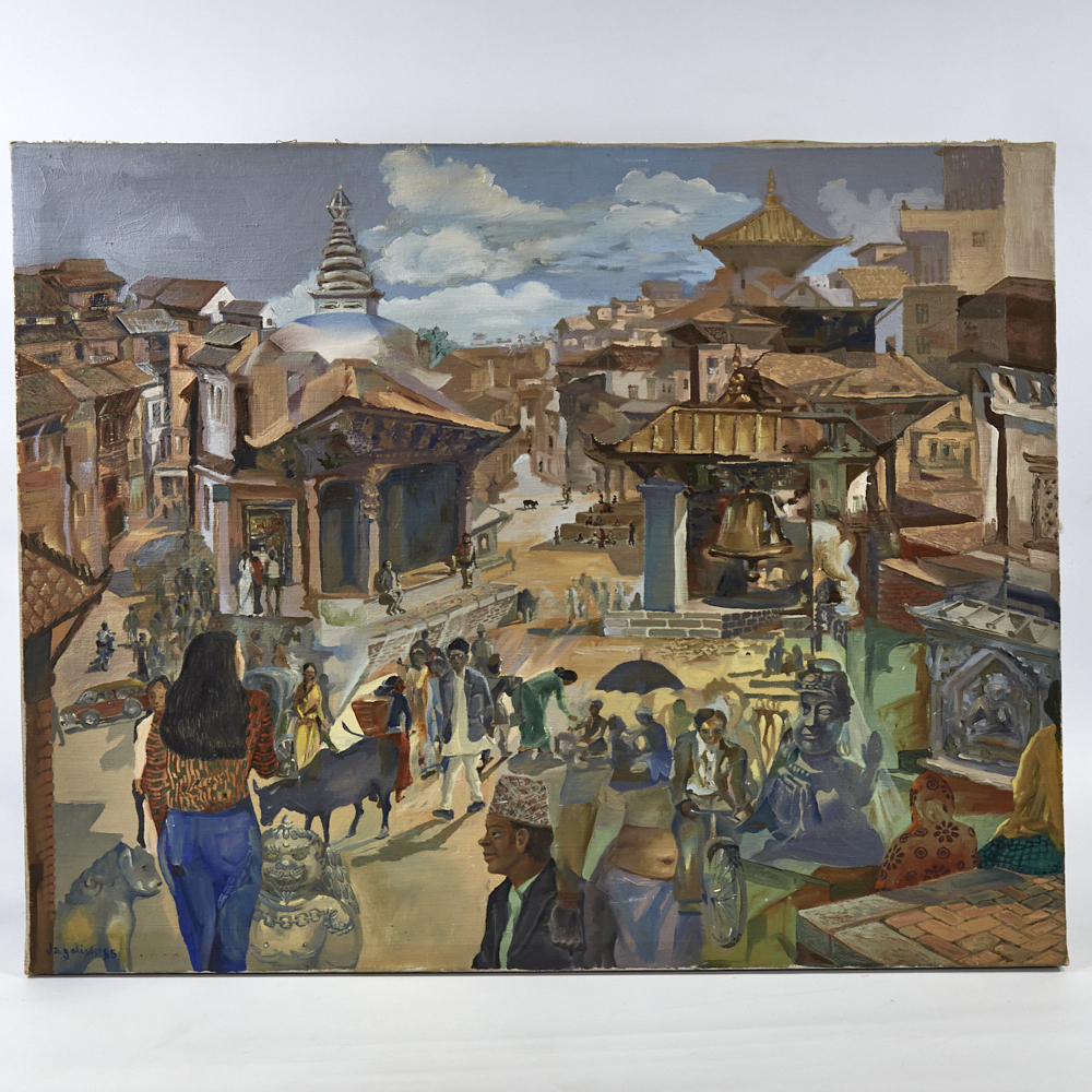 Jagdish Chit Rakr, oil on canvas, co-existence, signed and dated '85, inscribed verso, 23.5" x - Image 2 of 8