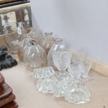 Various glass, including set of wasp bottle traps, Claret glasses, dishes etc