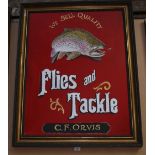 Clive Fredriksson, oil on board, Fishing Tackle advertising design, framed, overall 100cm x 82cm