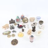 Various collectables, including Grand Tour style brass and copper buckle, porcelain panel brooch,