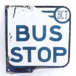 A white enamel sign "BCT Bus stop", width 30cm, height 31cm