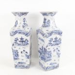 A pair of Chinese blue and white porcelain vases of square tapered form, with 4 character mark,