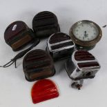 A Smiths Vintage car clock, 10cm, a set of 4 rear lamps for a Vintage car and another