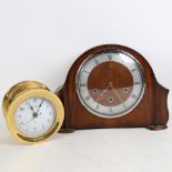 A 1930s mahogany-cased 2-train mantel clock, height 23cm, and a brass-cased ship's clock by Salem,