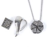Various Danish stylised silver jewellery, comprising Ulrich leaf brooch, pendant necklace and
