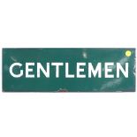 A vintage green email "Gentlemen" railway sign, Mead Mclean and company. ltd. London, length 46cm