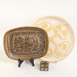 A Royal Copenhagen Fajance box, and 2 Studio pottery plates, largest diameter 28cm (3)