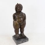 An Oriental nude bronze figure on plinth, height 38cm overall
