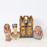 3 miniature Egyptian themed metal boxes, with enamelled and jewelled decoration, and a similar
