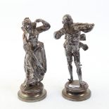 A pair of electroplate musician figures in Elizabethan dress, largest height 19cm (2)