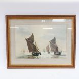 Kenneth Denton, print, sailing barges, image 45cm x 68cm, framed