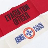 2 Second World War Period armbands, comprising Evacuation Officer and National ARP for Animals