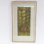 Dolf Rieser, coloured etching, Leaves Of Grass, signed in pencil, original frame, image 50cm x 22cm