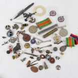 Various collectables, including Second World War Service medals, silver salt spoon, silver and