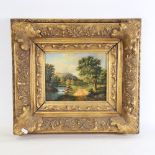Fonteyn, modern oil on wood panel, landscape, in ornate gilt frame, overall frame size 45cm x 50cm
