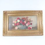 Camille Matisse, oil on board, roses in a bowl, signed, image 30cm x 60cm, framed
