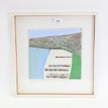 Leike Ritman, mixed media oil/collage on board, abstract coastal, 1984, signed, framed, overall
