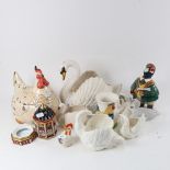 Cinque Ports Pottery pheasant, 18cm, hen figure egg container, swan ornaments etc