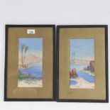 A pair of early 20th century gouache paintings, North African scenes, signed with monograms, 25cm