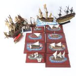 A group of handmade miniature model ships (15)