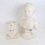 2 moulded plaster figural sculptures, including bust of a boy, height 40cm (2)