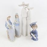 Lladro group of 2 nuns, and 3 other Lladro figures