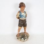 A Vintage Continental painted plaster figure of a child and frog (A/F)