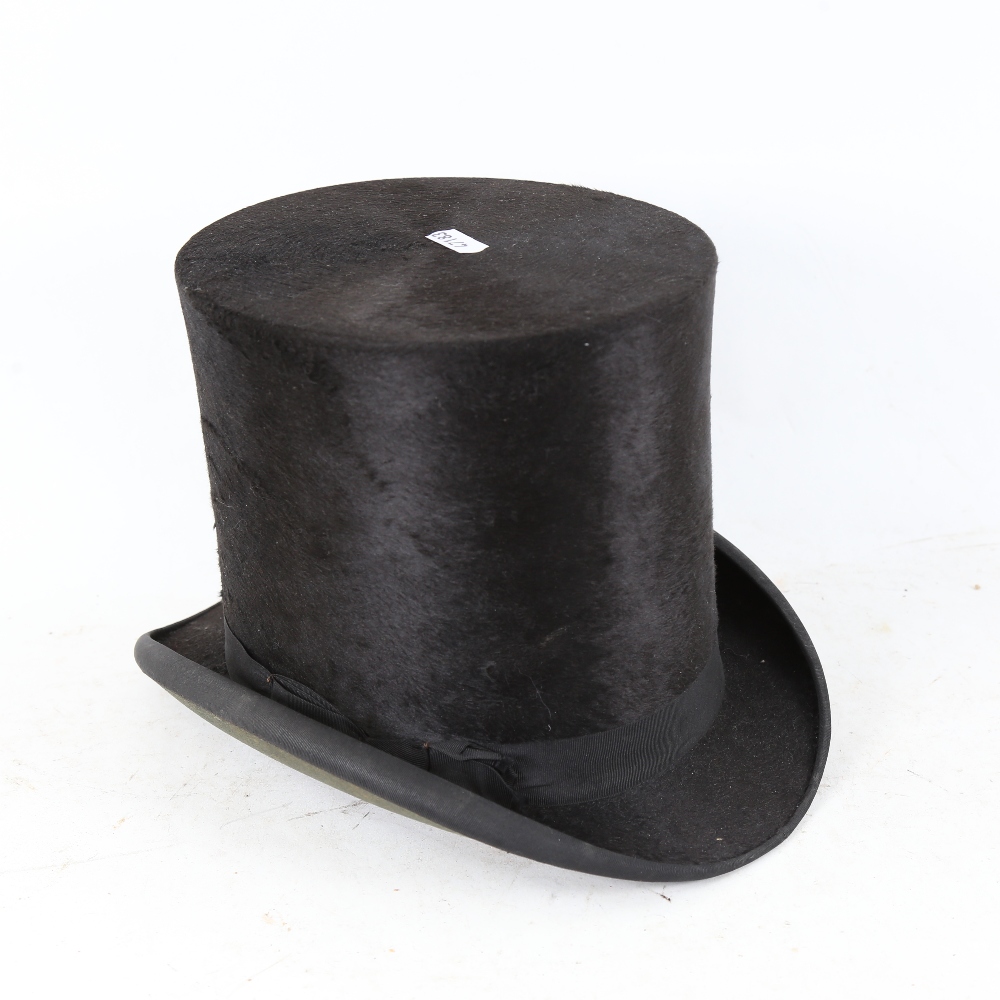 Vintage black top hat, by Stephenson of Woolwich, approx size 7