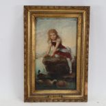 Alice M Scott (1800 - 1889), oil on panel, The Lost Hat, signed, 26cm x 16cm, original frame with