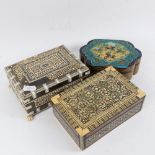 An early 20th century Indian carved and pierced ivory and horn mounted jewelbox, another lacquered