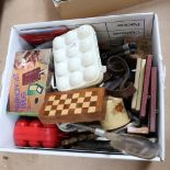 Various collectables, including travelling chess set, silver plated photo frame, Jessops camera