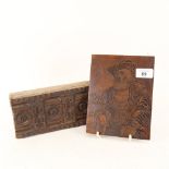 2 19th century carved wood ink printing blocks, including figural example with inscription verso,
